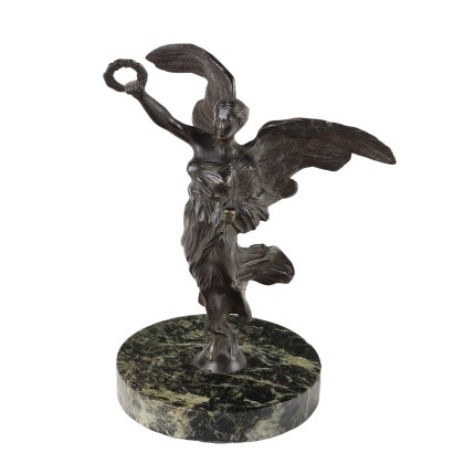 Sculpture Vintage Victoire Ailée Bronze Années 20 Marble Ronde