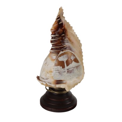 Ancient Lamp Shell Italy \'900 Engraved Wood non Contemporary