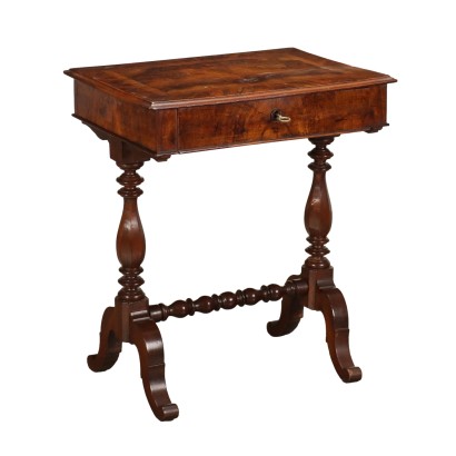 Ancient Working Table Umbertino Italy \'800 Veneered Wood