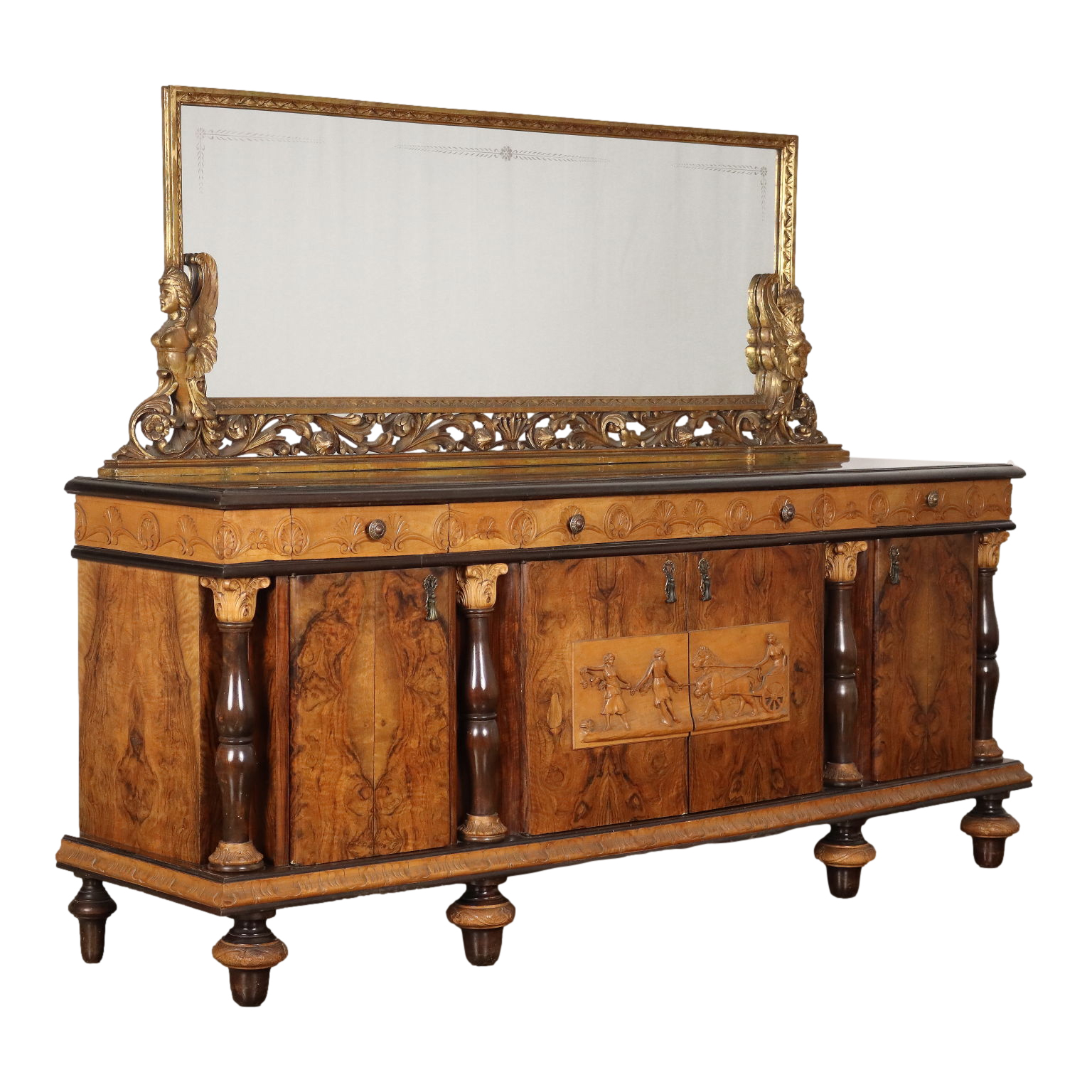 Credenza Antica Impero Italia '900 Specchiera Cornice legno dorato