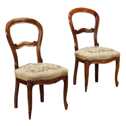 Chaises Anciennes Louis Philippe Italie \'800 Sièges Rembourrées Fleurs