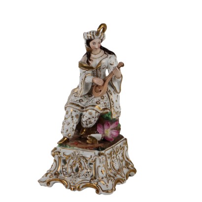 Porte-Parfum Ancien Porcelaine France \'800 Doré Figurines Orientales