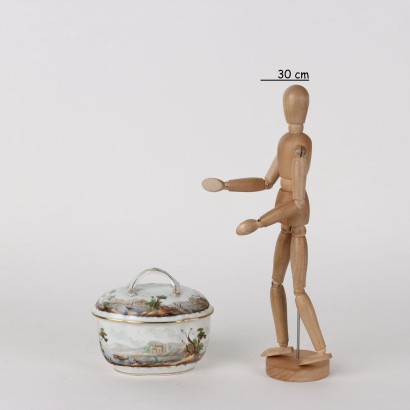 Antike Zuckerdose Porzellan Doccia Man. Italien \'700 Bemalte Keramik