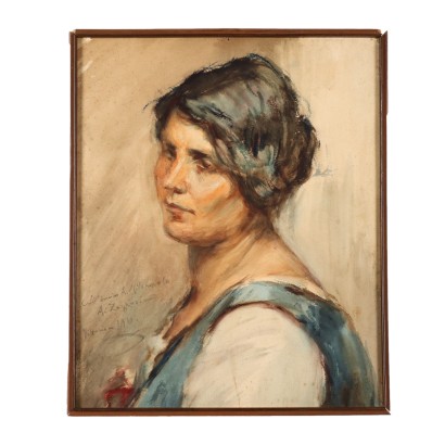 arte, arte italiana, pittura novecento italiana,Dipinto di Alessandro Zezzos ,Ritratto di giovane donna,Alessandro Zezzos