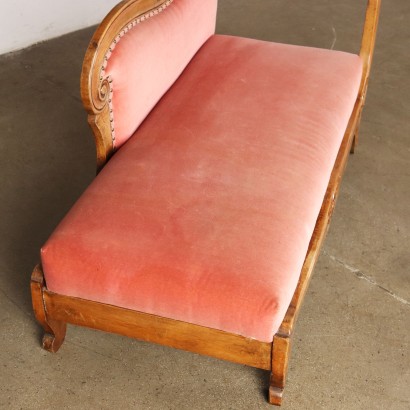 Chaise Longue Ancienne Louis Philippe \'800 Siège Bois Noyer Gravé