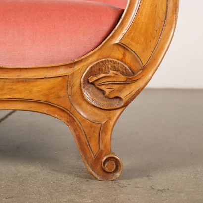 Chaise Longue Ancienne Louis Philippe \'800 Siège Bois Noyer Gravé