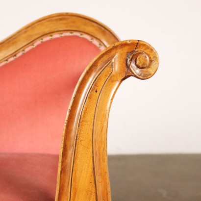 Chaise Longue Ancienne Louis Philippe \'800 Siège Bois Noyer Gravé