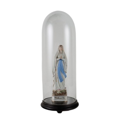 Anrike Skulptur Heilige Jungfrau von Lourdes Vitrine aus Glas \'900