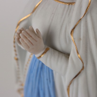 Anrike Skulptur Heilige Jungfrau von Lourdes Vitrine aus Glas \'900
