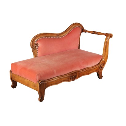 Chaise Longue Ancienne Louis Philippe \'800 Siège Bois Noyer Gravé