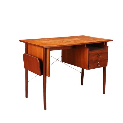 Bureau Vintage Années 60 Tiroirs Latéraux Bois Plaqué Teck