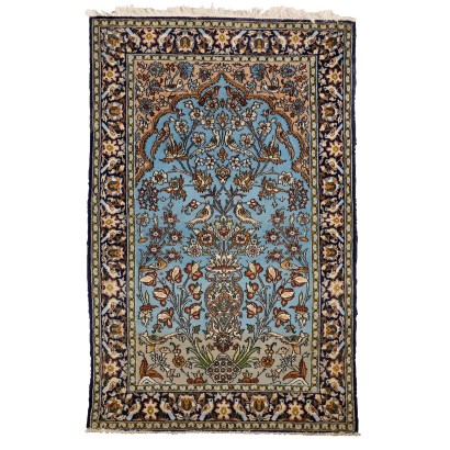 Tapis Asiatique Vintage 165x107 cm Coton Laine Noeud Fin Années 80