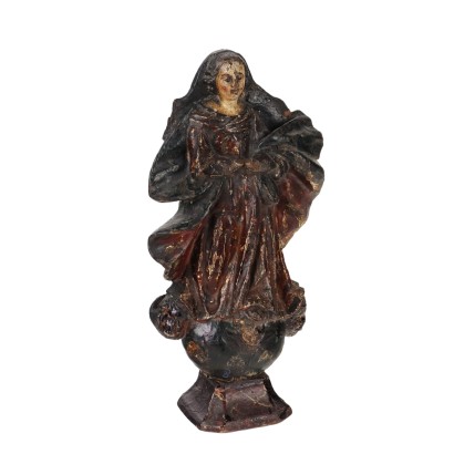 Sculpture Ancienne Vièrge Marie Espagne \'700 Bois Laqué et Peint