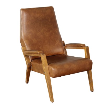 Fauteuil Vintage Années 60 Siège Assise Rembourrée Simili Bois