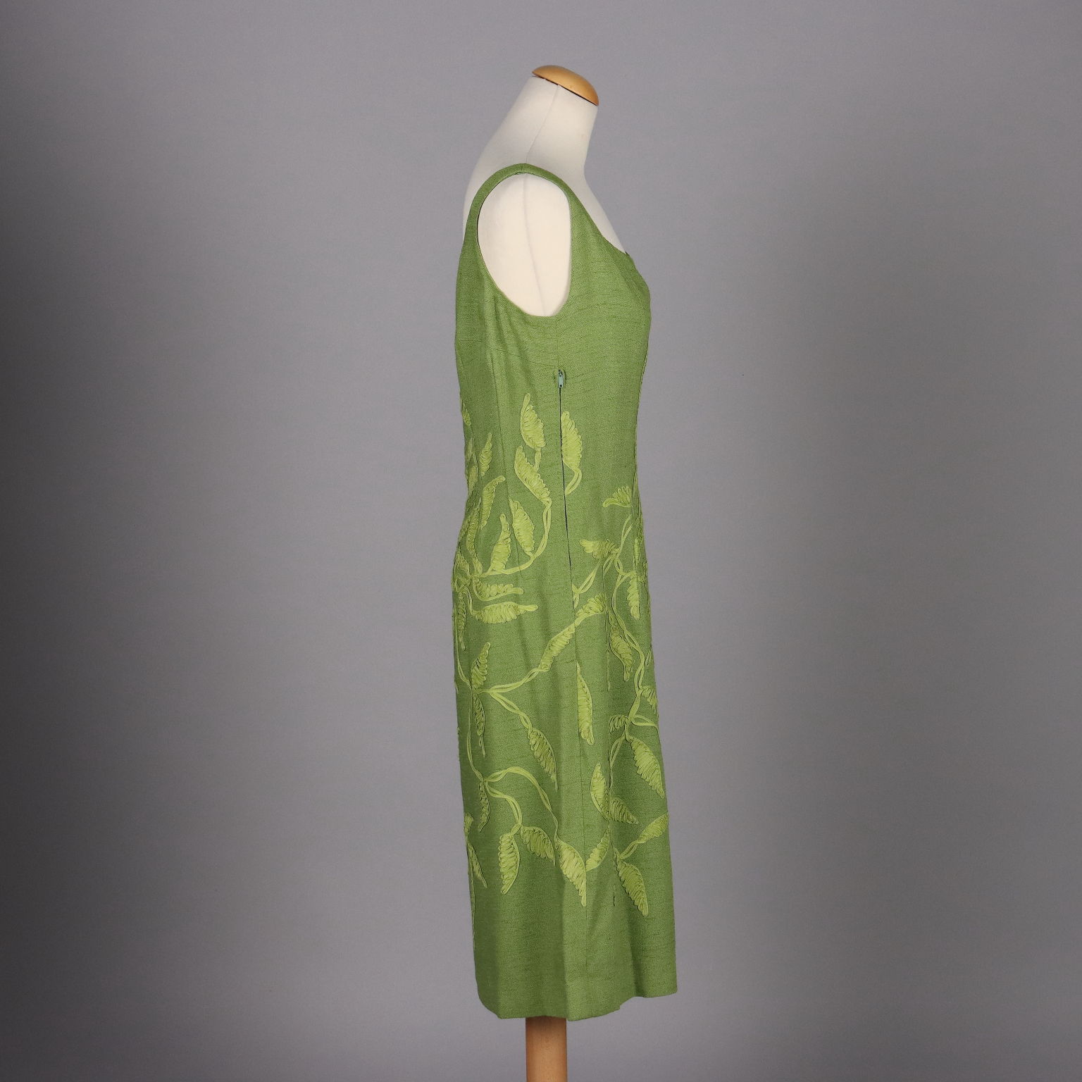 Vestito Tubino Vintage Lino Taglia L Verde Italia Anni 60 70 Spalline
