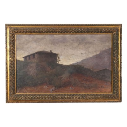 Ancient Painting Hill Landscape Oil on Canvas Parravicini \'900