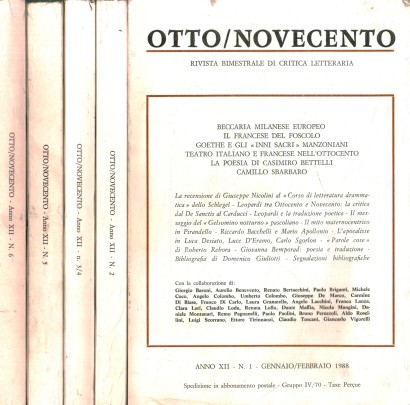 Otto/Novecento: rivista bimestrale di critica letteraria. Annata completa 1988 Anno I n.1,2,3/4,5,6 (5 Volumi)