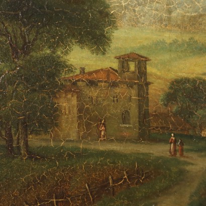 Cuadro de paisaje italiano con figuras,paisajes italianos con figuras