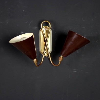 2 Lampes à Mur Vintage Italie Années 50 Structure Laiton Aluminium
