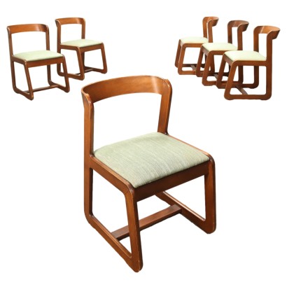 Vintage Stühle Willy Rizzo 1970er Jahre Buchenholz Gepolsterte Sitze