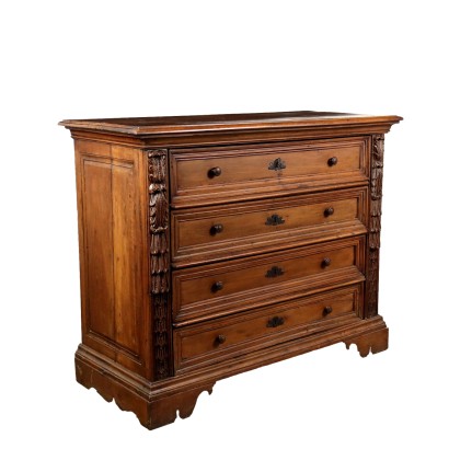 Ancient Baroque Chest of Drawers Italy '700 Walnut Drawers Shaped Top