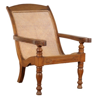 Antiker Sessel Italien '800 Sitz aus Rohrgeflecht Gedrehte Beine