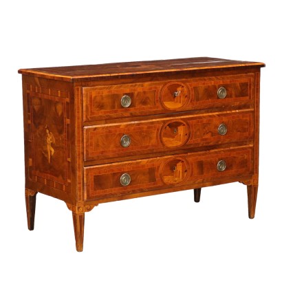 Ancient Neoclassical Chest of Drawers Mascarone '700 Walnut Veneer