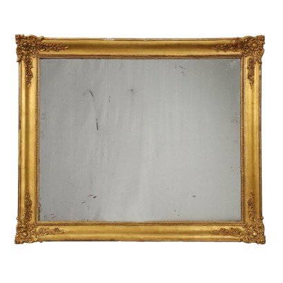 Miroir Ancien Français '800 Verre Mercure Cadre Bois Doré