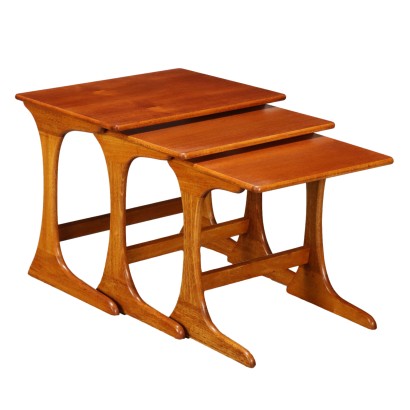 Groupe de 3 Tables Basses Escamotables Années 60 Meubles Teck