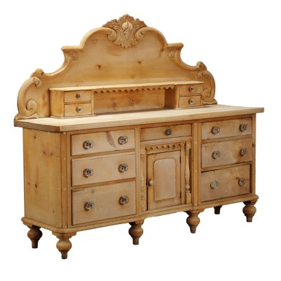 Buffet Double Ancien '800 Bois Gravé Sapin Verre Cymathium