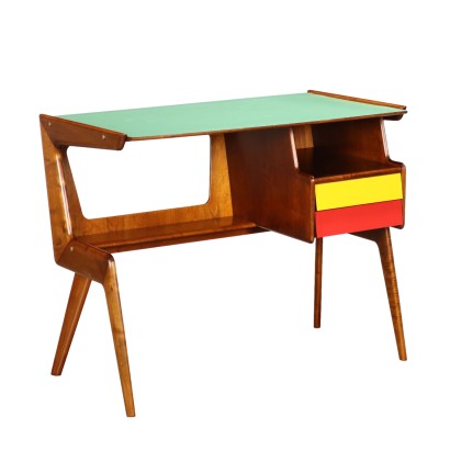 Bureau Vintage Italie Années 50 Hêtre Teinté Plaqué en Peuplier