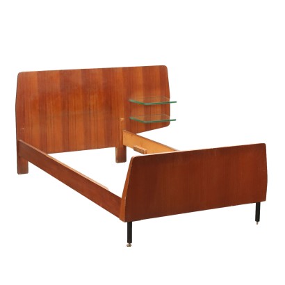 Vintage Bed from the 1960s Mahogany Veneer Enameled Metal Glass