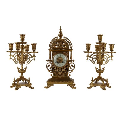 Trittico Orologio in Bronzo Dorato