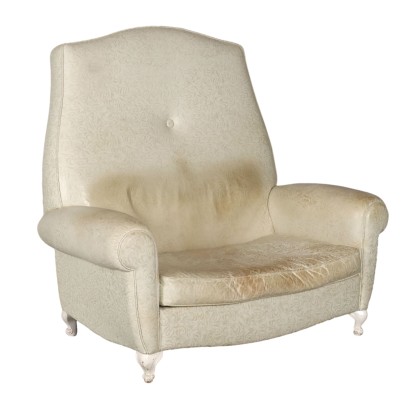 Grand Fauteuil Ancien '900 Cuir Traité Motifs à Fleurs