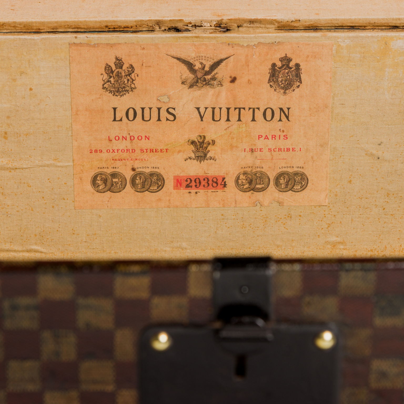 Louis Vuitton Baule Vintage Malle Cabine '800 Tela Cerata Ferro Legno