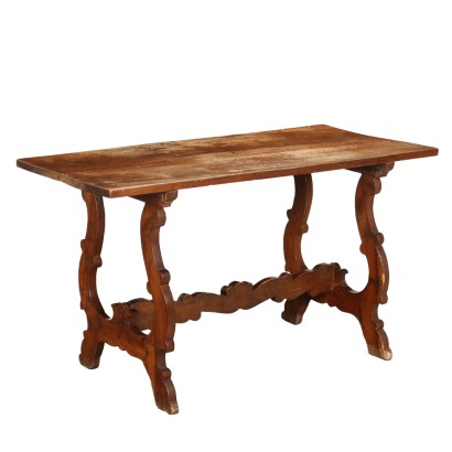 Ancient Refectory Table '900 Apple Wood Base Walnut Wood Top