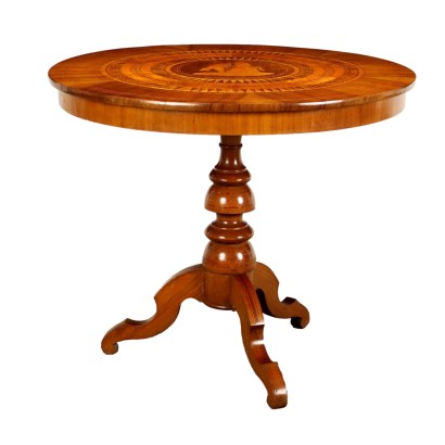 Table Basse Ronde Ancienne Rolo '800 Plateau Noyer Érable Orme