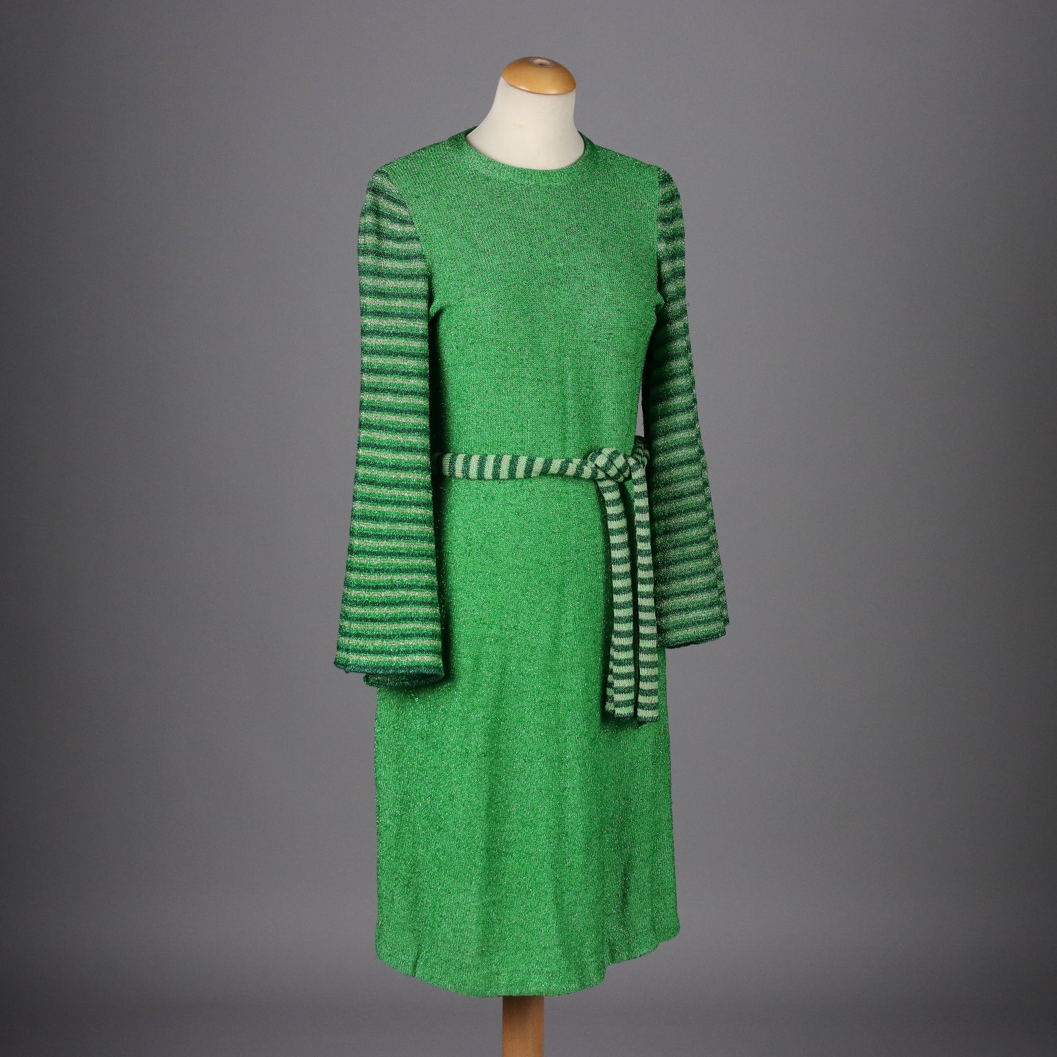 Vestito Vintage Anni 70 Taglia S M Cotone verde Filo Lurex argento