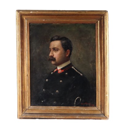 Ancient Painting Mario Spinetti 1897 Officer's Portrait Oil on Canvas