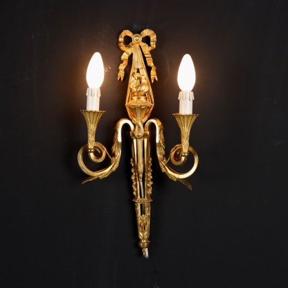 Appliques Anciennes à 2 Lumières Style Néoclassique '900 Bronze Doré