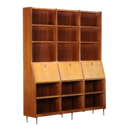 Vintage Bookcase 1960s Exotic Wood Veneer Brass