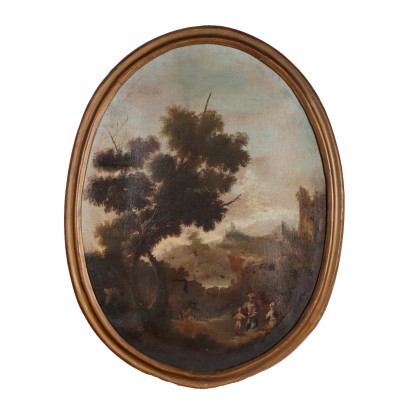 Oval painting with Landscape and Figures,Landscape with figures,Oval painting with Landscape and Figures