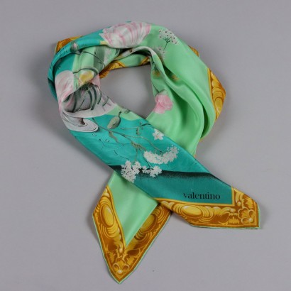 Vintage Schal Valentino Echte Seide Vergoldete Rahmen Blumenstickerei