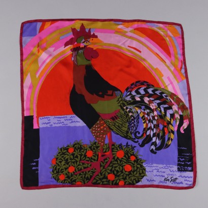 Vintage Scarf Ken Scott from the 1970s Pure Silk Crowing Rooster