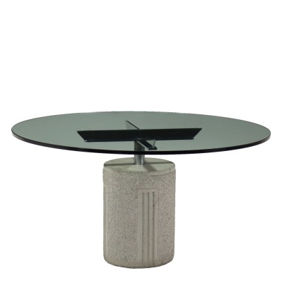 Vintage Table from the 1970s Concrete Chromed Metal Glass