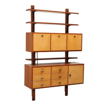Bibliothèque Vintage des Années 60 Bois Plaqué Teck Acajou Métal