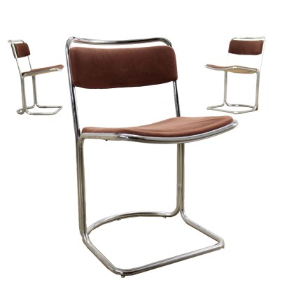 Vintage Chairs 1960s-70s Chromed Metal Cloth Foam Padding