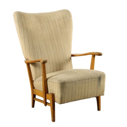 Fauteuil Vintage Années 50 Bois de Hêtre Rembourrage Tissu