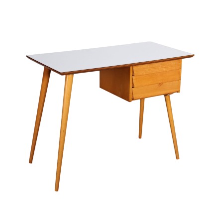 Bureau Vintage des Années 50 Bois de Hêtre Recouvert en Laminé