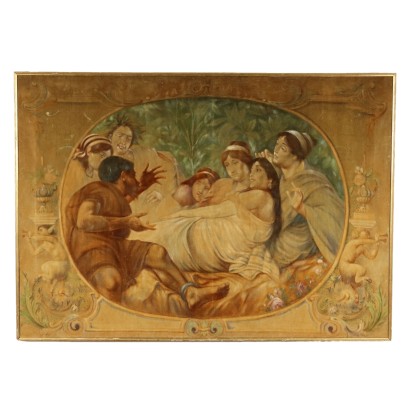 Antikes Gemälde Grassaftmalerei aus Samt '800 Mythologische Szene